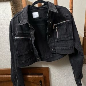 Black Cropped jean jacket rainbow zippers